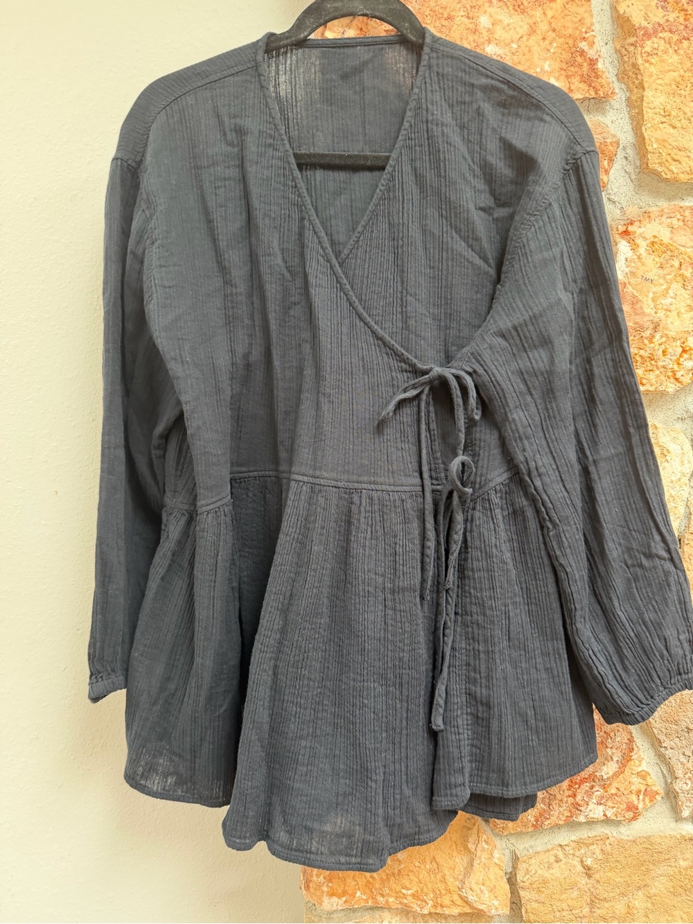 NWT Muji Organic Cotton Lounge Set - Women's Black Wrap top and matching pants.